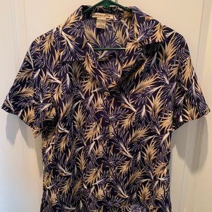 SMALL Blue and Gold Palm leaf shirt